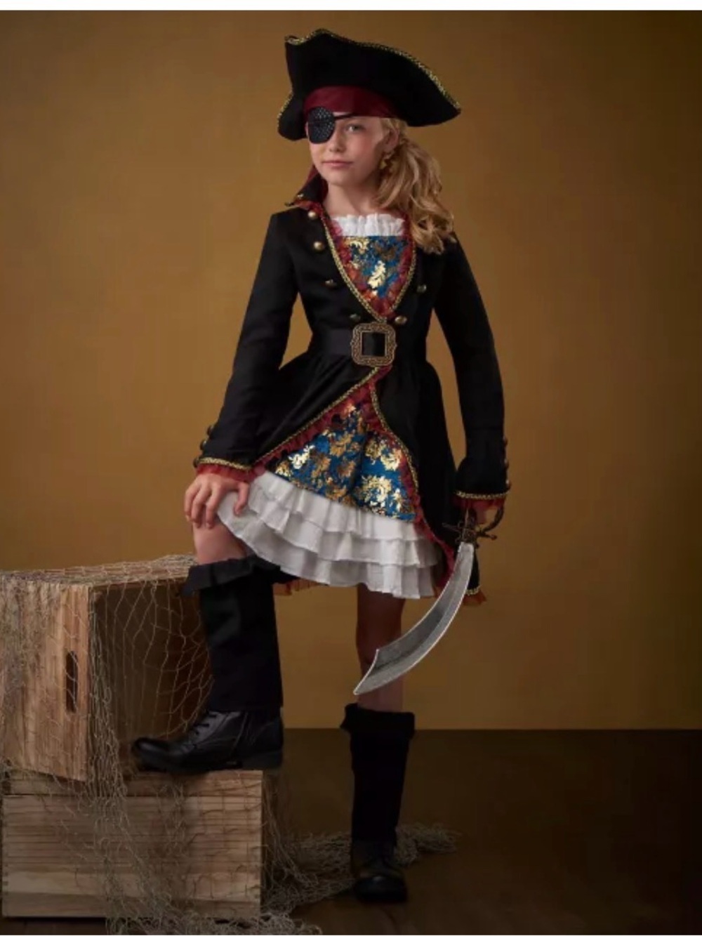 Spirit Signature Pirate Girls Costume Complete Outfit L (12-14) Dress/Jacket/Hat